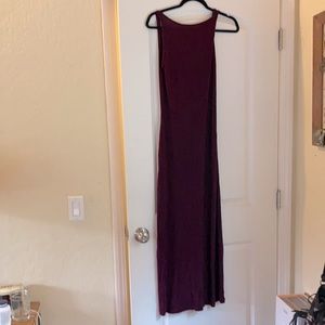 Low back sexy maxi dress, deep plum maroon.